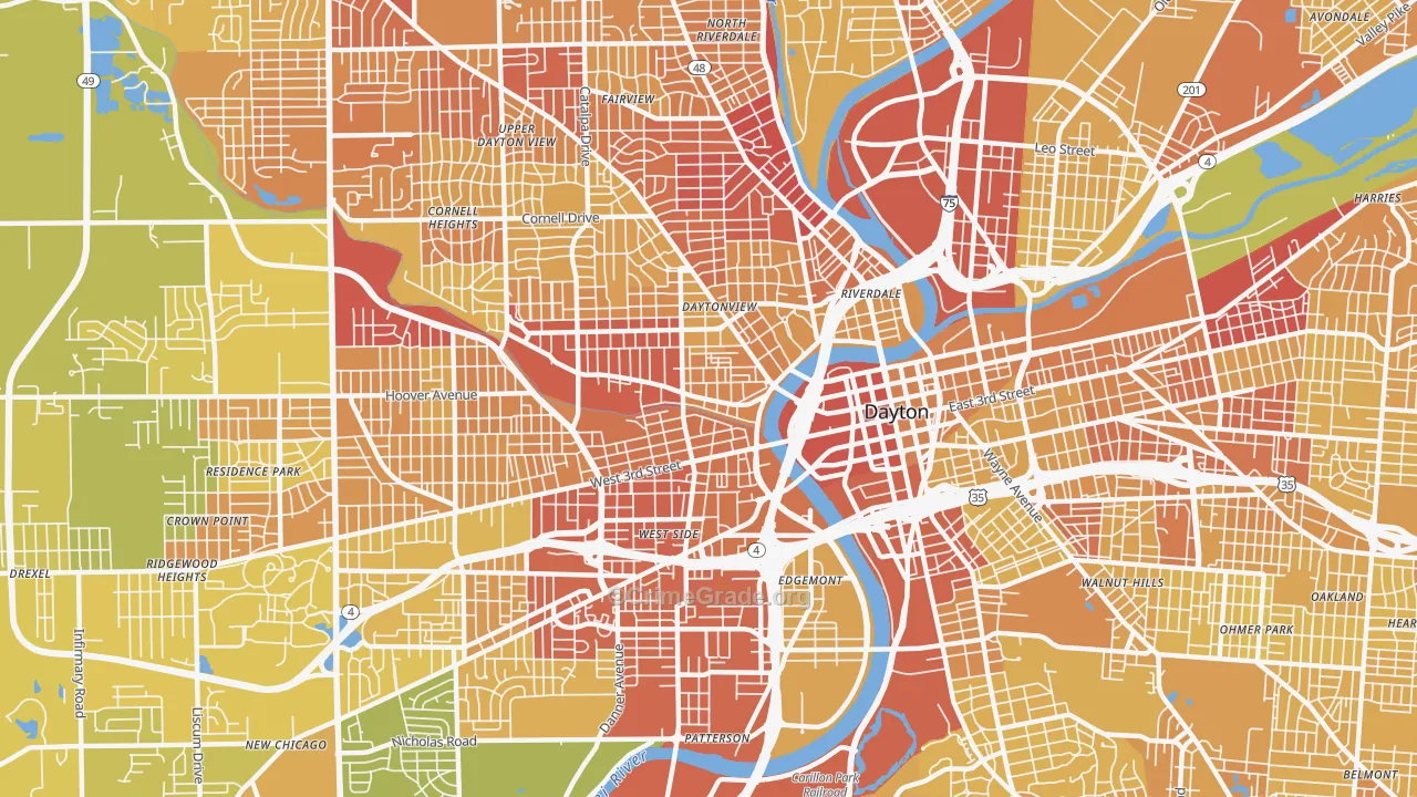 45402, OH Map of Drug-Related Crime Rates
