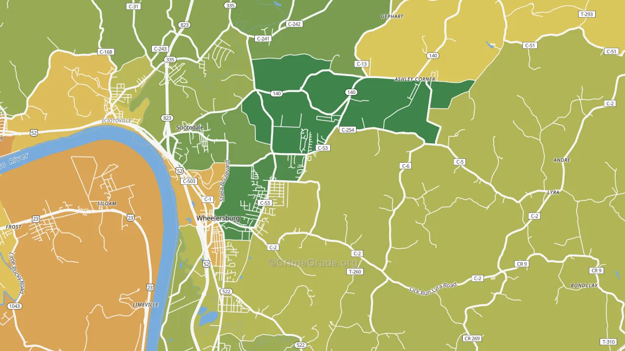 45694, OH Map of Drug-Related Crime Rates