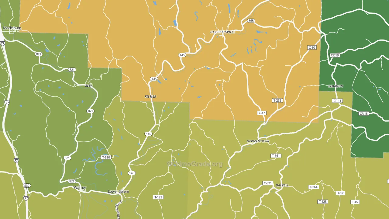 45745, OH Map of Drug-Related Crime Rates
