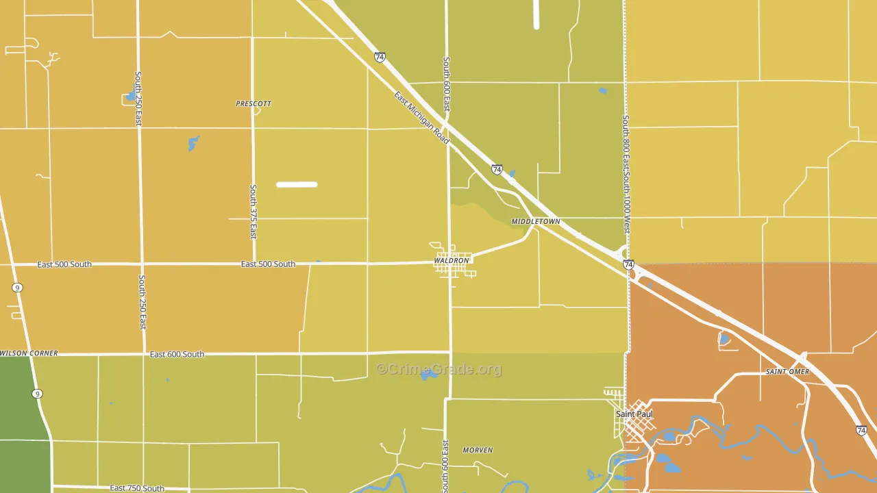 46182, IN Map of Drug-Related Crime Rates