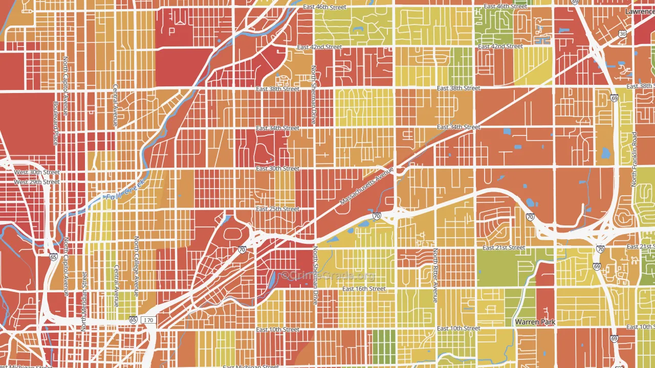 46218, IN Map of Drug-Related Crime Rates