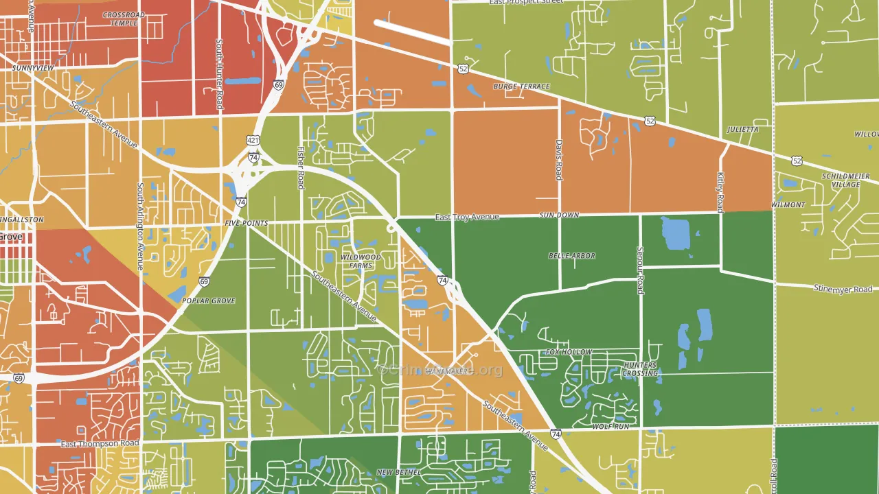 46239, IN Map of Drug-Related Crime Rates
