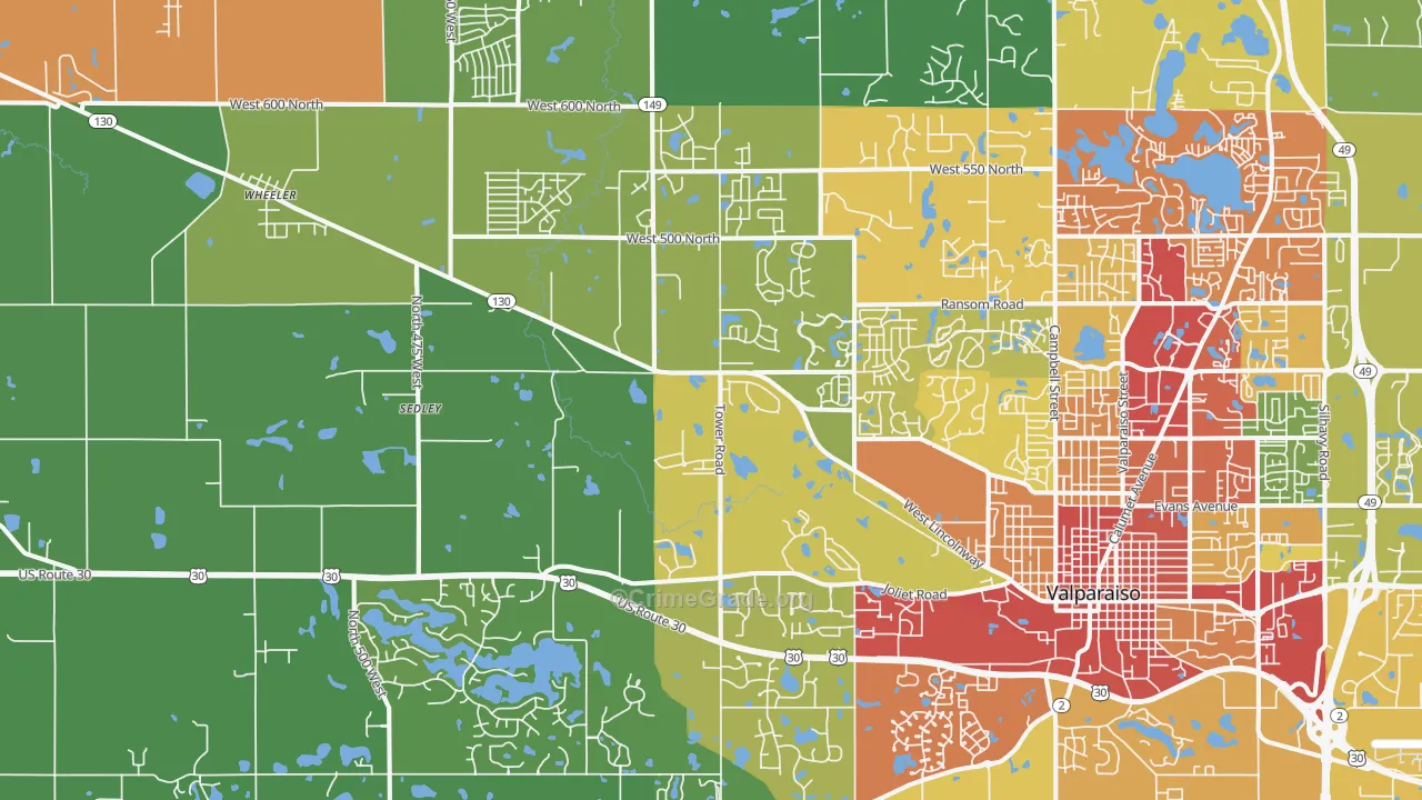 46385, IN Map of Drug-Related Crime Rates