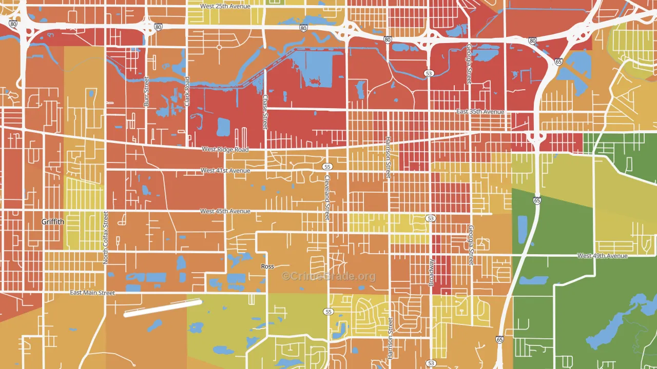 46408, IN Map of Drug-Related Crime Rates