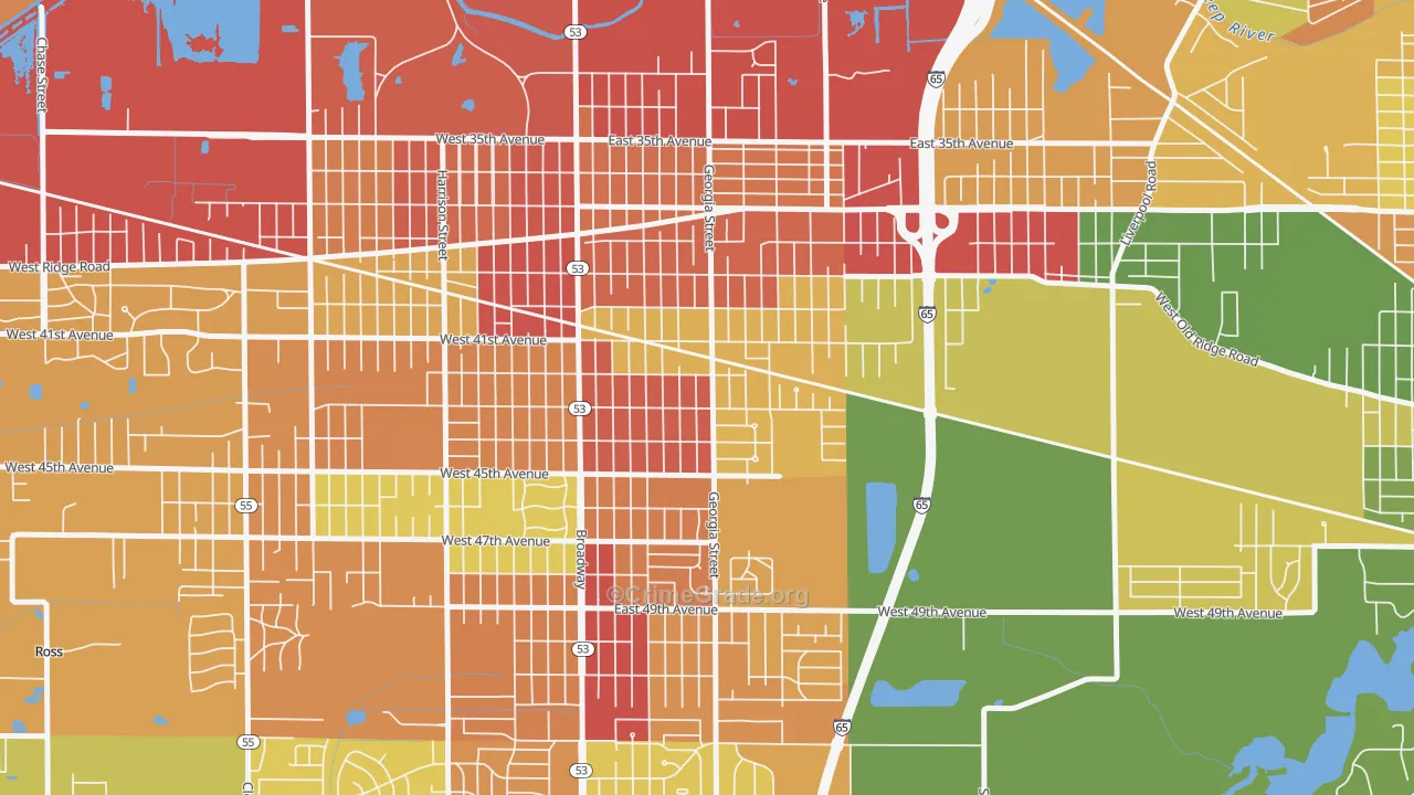 46409, IN Map of Drug-Related Crime Rates