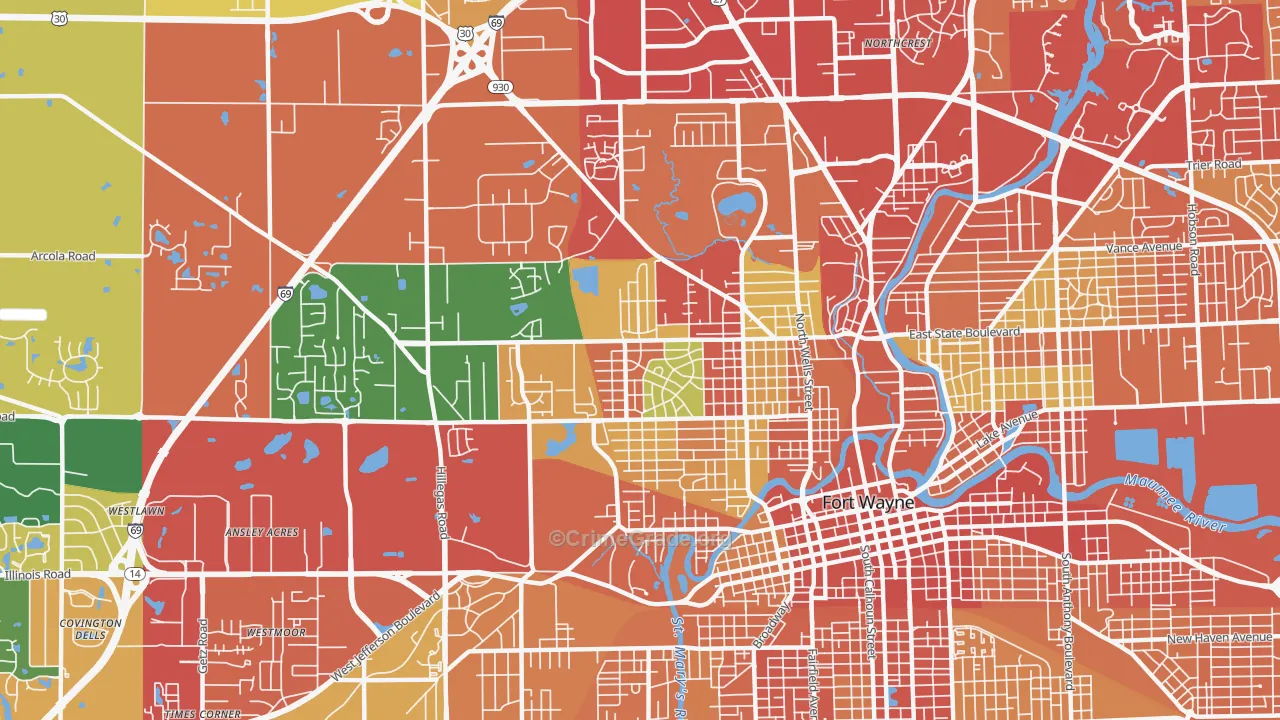 46808, IN Map of Drug-Related Crime Rates
