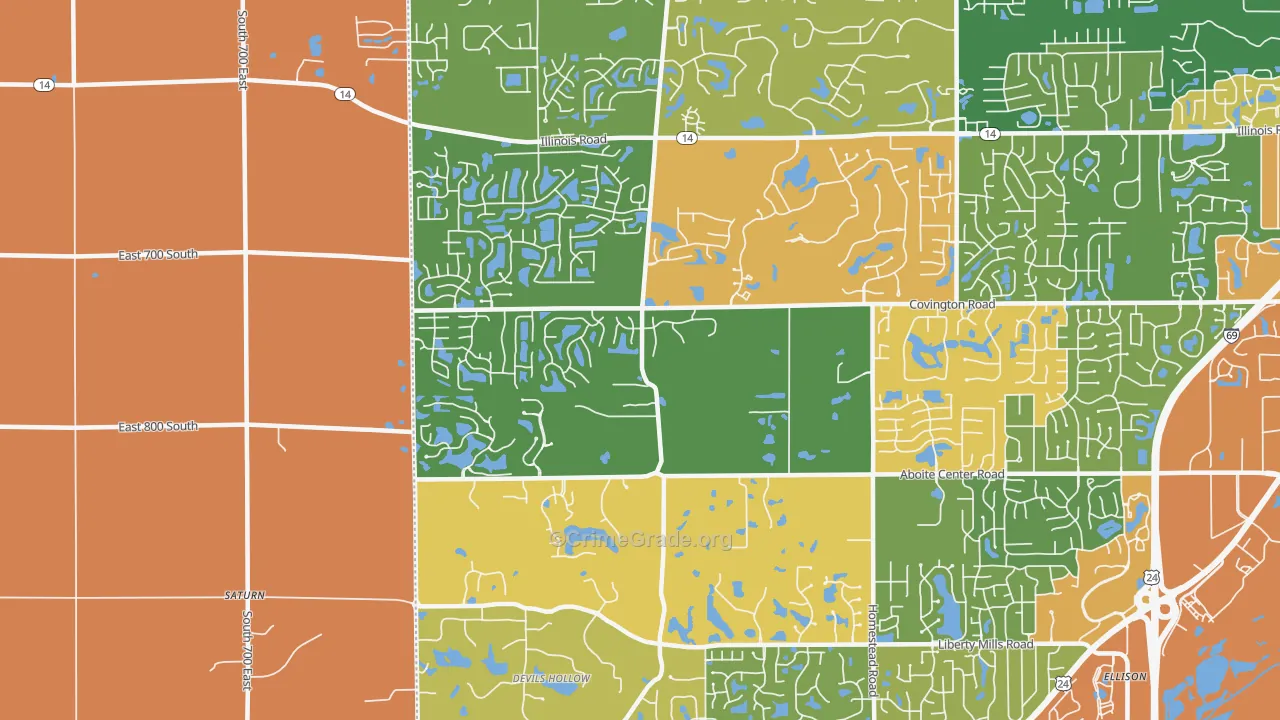 46814, IN Map of Drug-Related Crime Rates