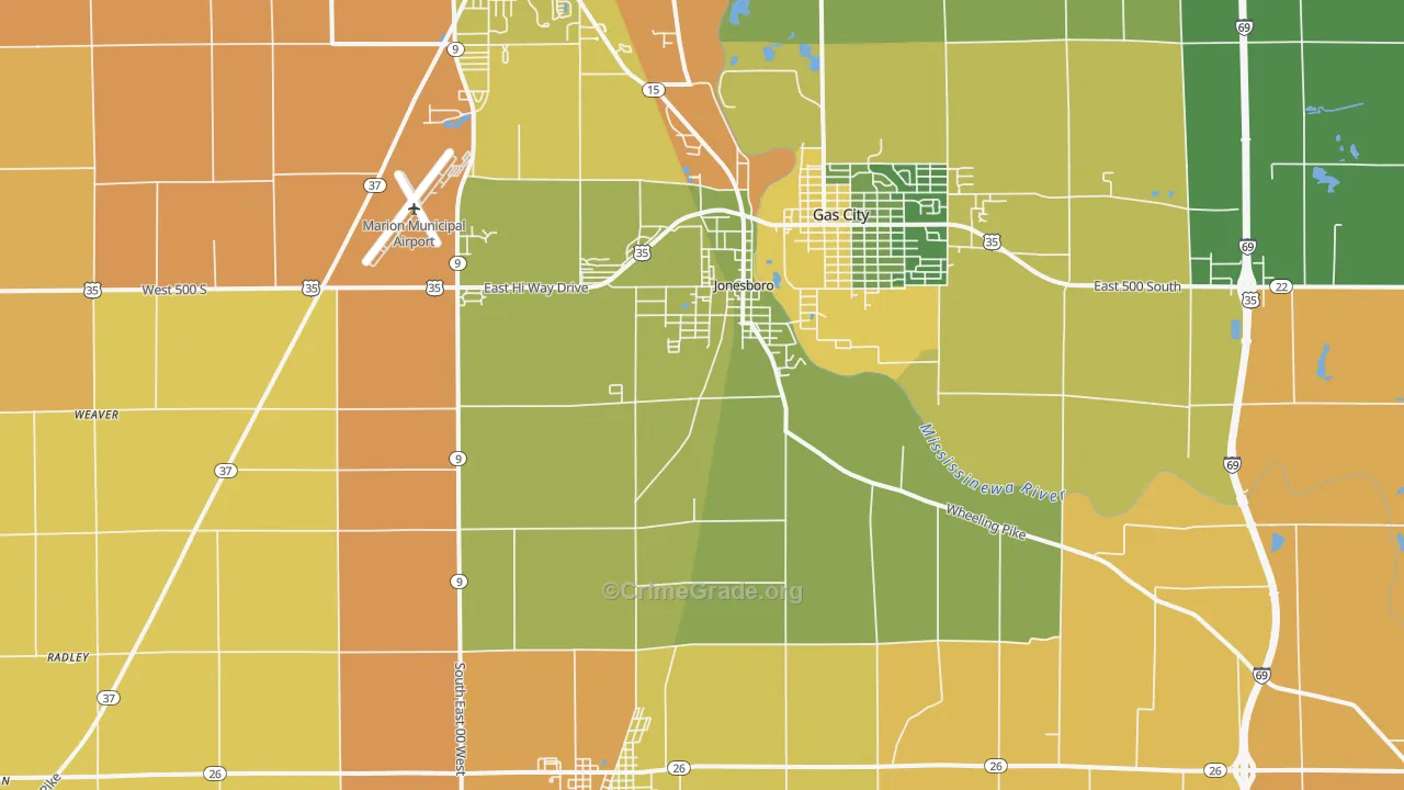 46938, IN Map of Drug-Related Crime Rates