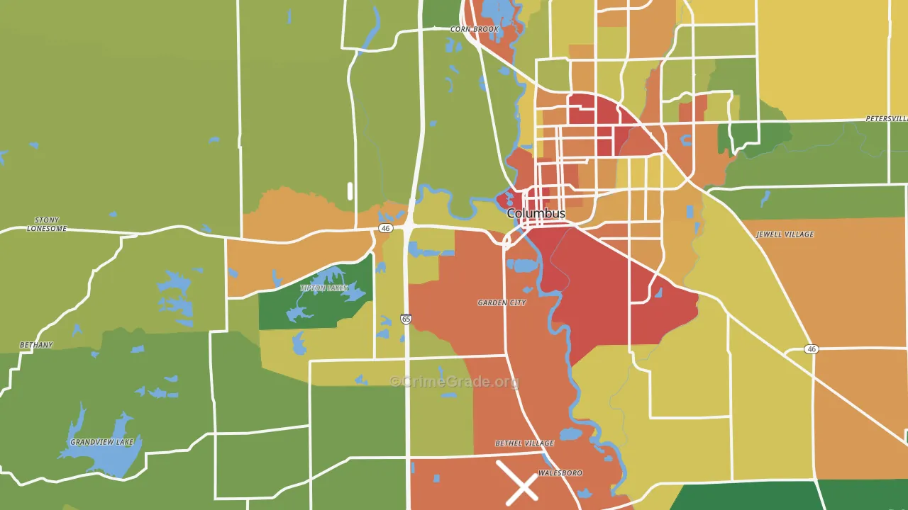 47201, IN Map of Drug-Related Crime Rates