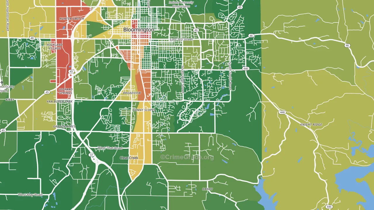 47401, IN Map of Drug-Related Crime Rates