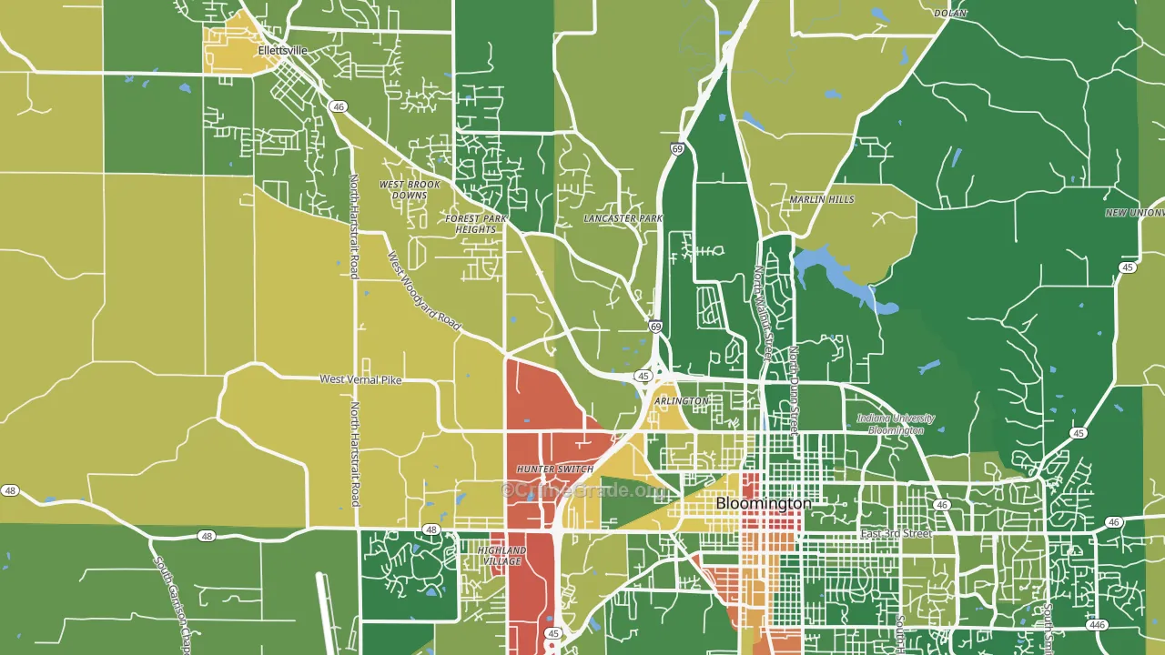 47404, IN Map of Drug-Related Crime Rates