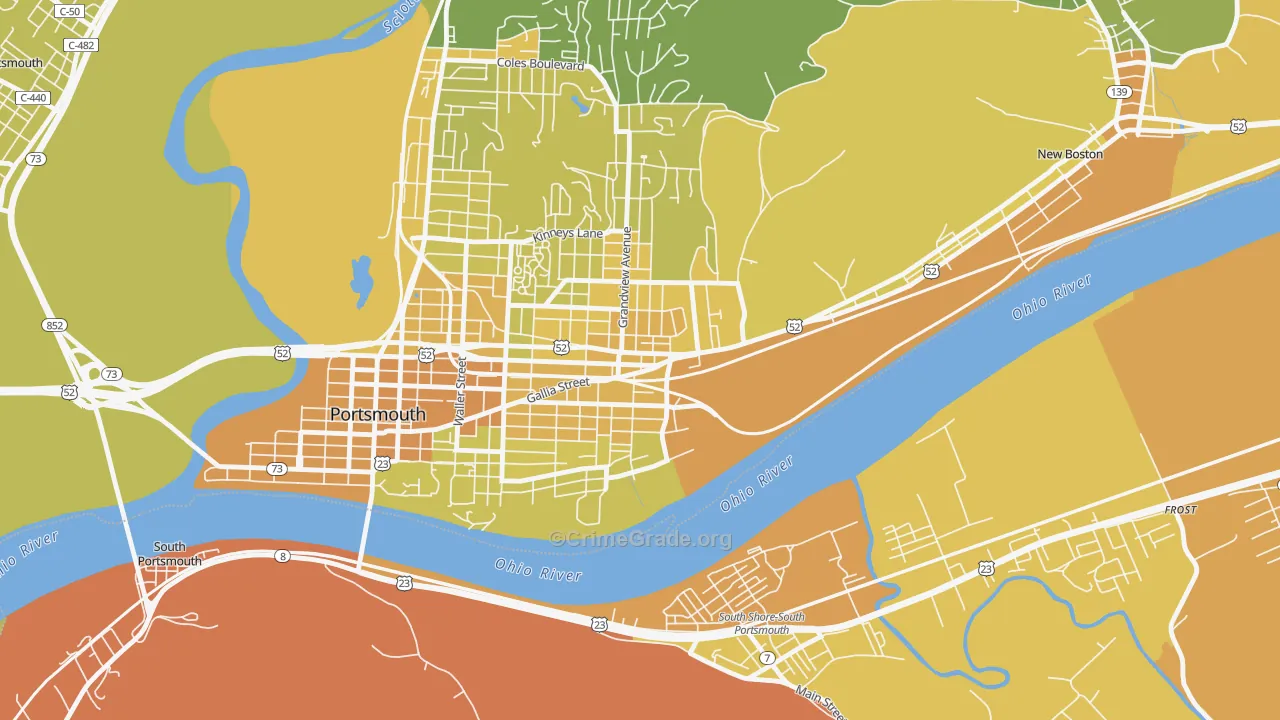4th Ward, Portsmouth, OH Map of Drug-Related Crime Rates