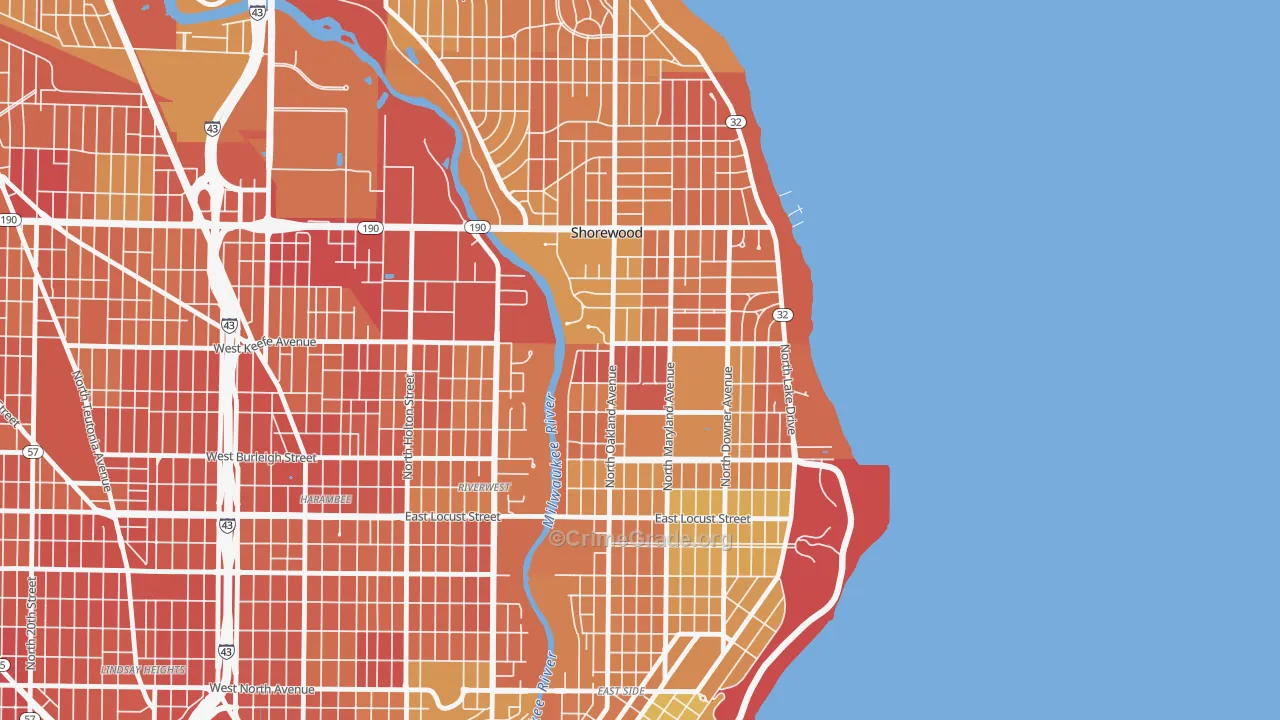 53211, WI Map of Drug-Related Crime Rates