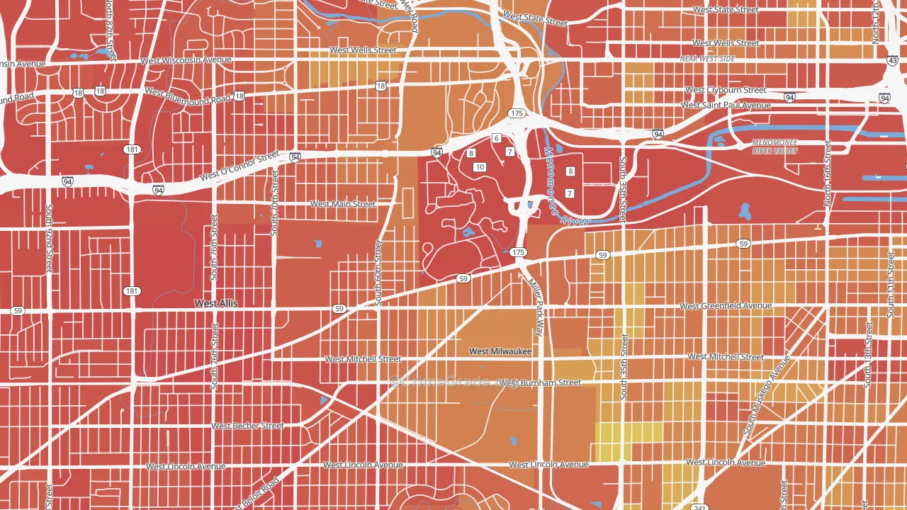 53295, WI Map of Drug-Related Crime Rates