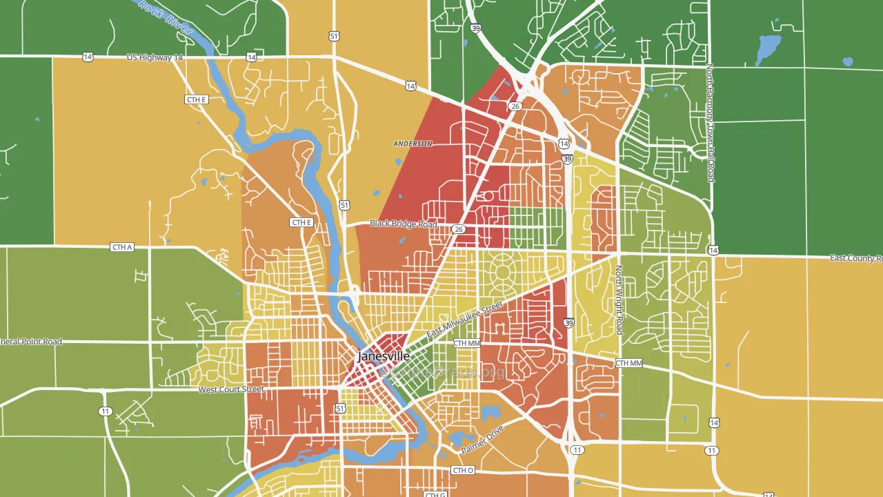53545, WI Map of Drug-Related Crime Rates