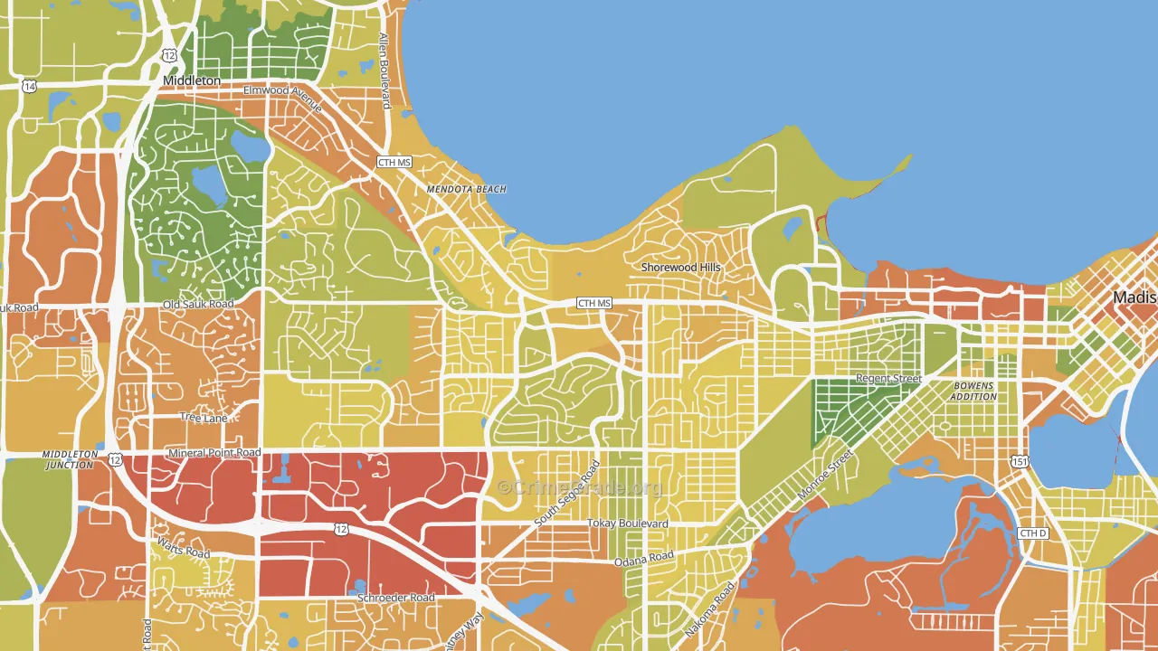 53705, WI Map of Drug-Related Crime Rates