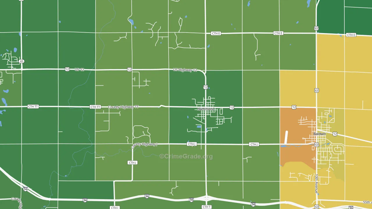 54015, WI Map of Drug-Related Crime Rates