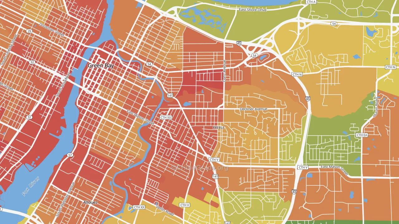 54302, WI Map of Drug-Related Crime Rates