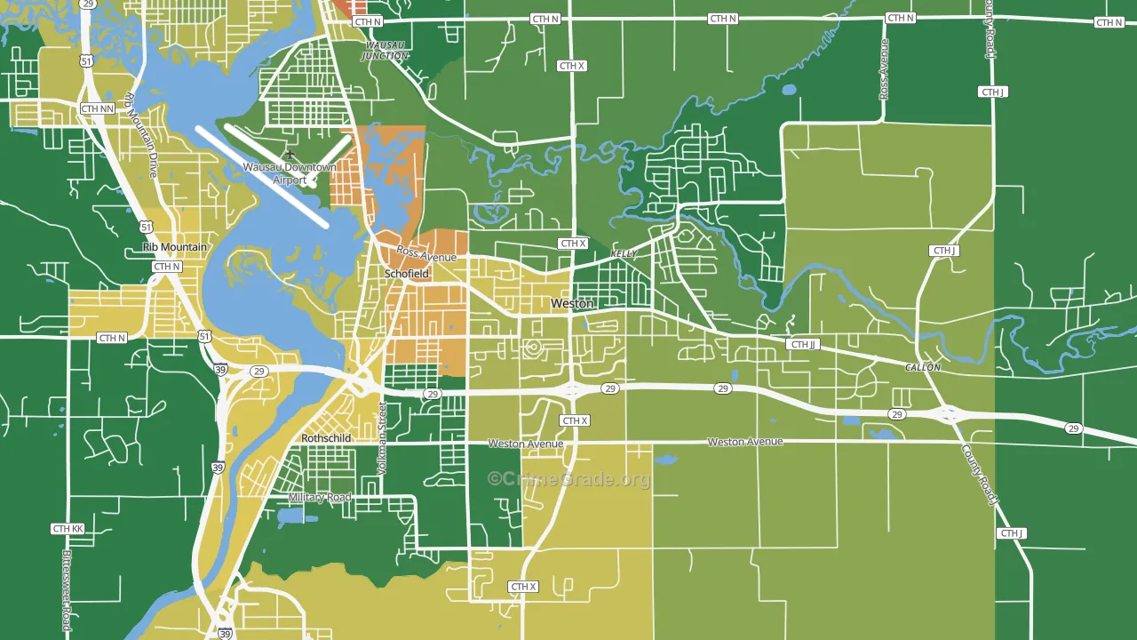 54476, WI Map of Drug-Related Crime Rates