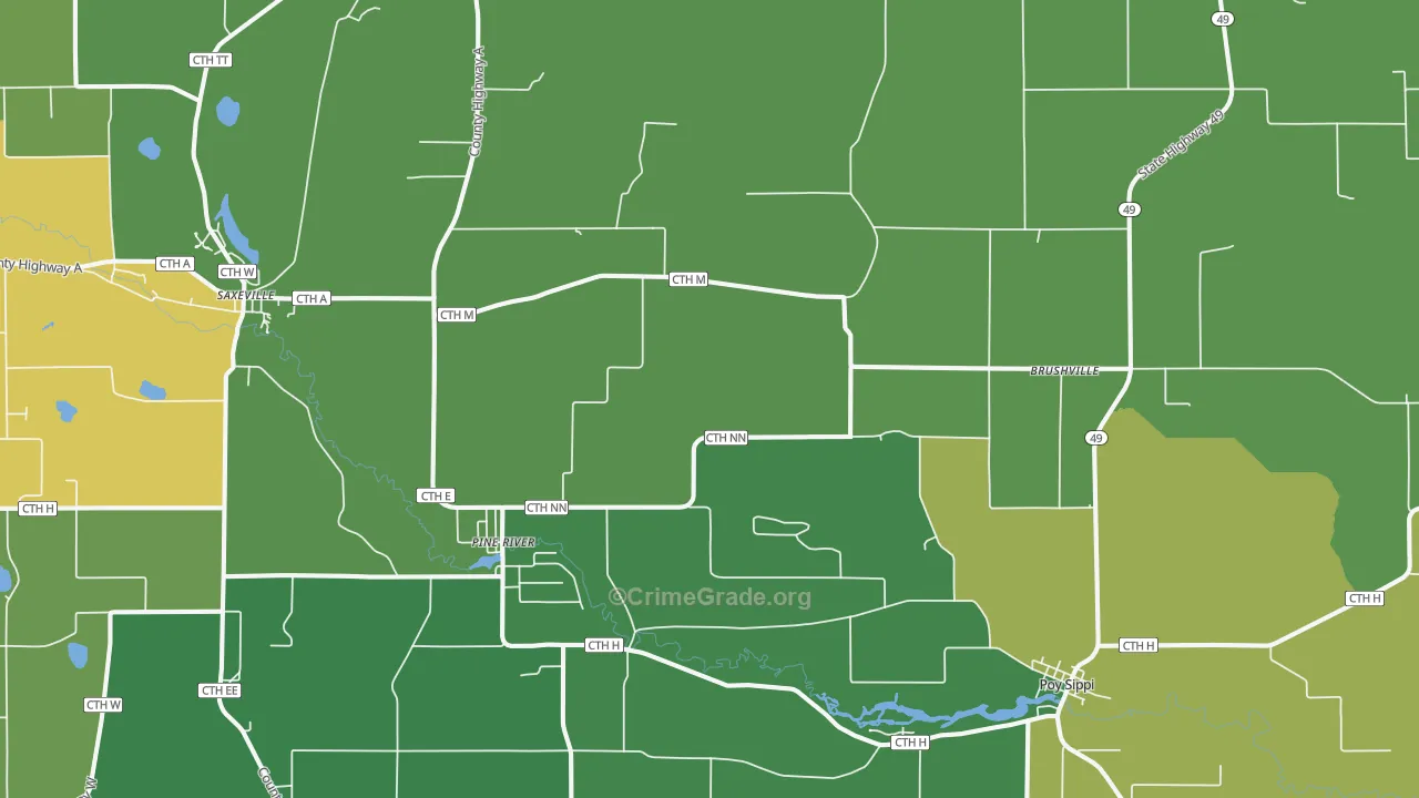 54965, WI Map of Drug-Related Crime Rates
