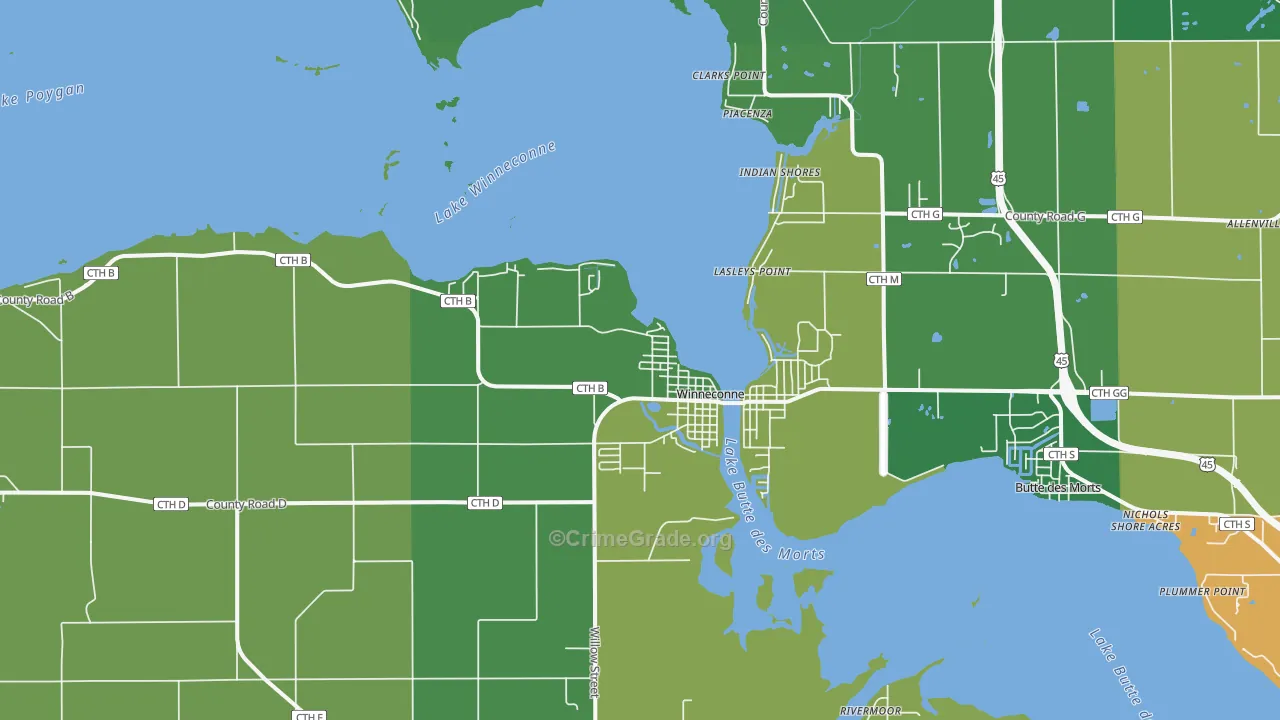 54986, WI Map of Drug-Related Crime Rates