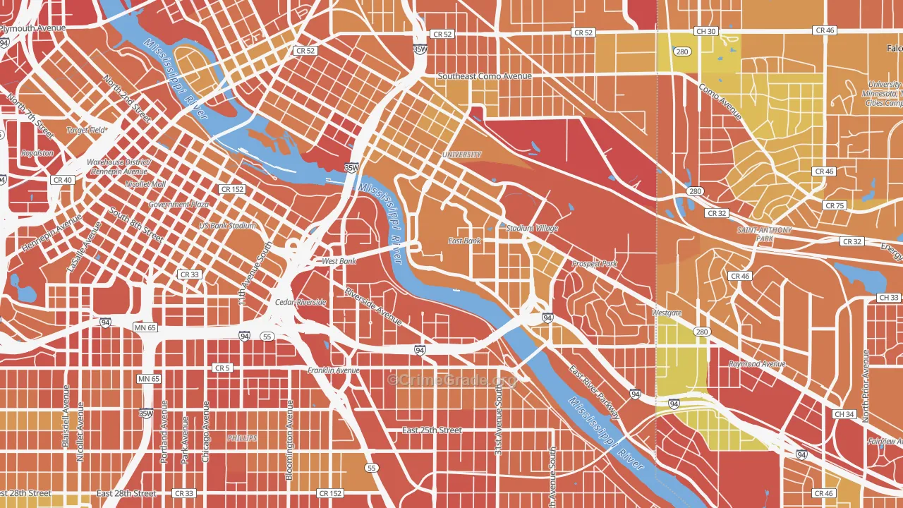 55455, MN Map of Drug-Related Crime Rates