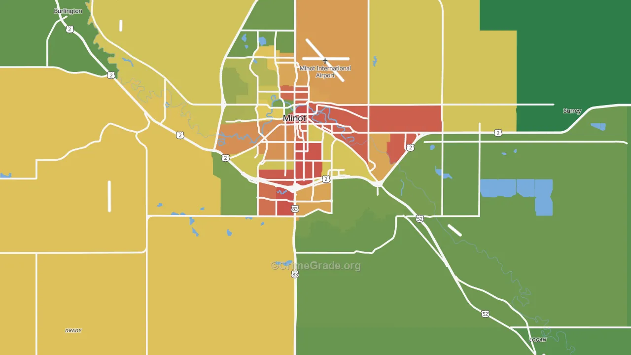 58701, ND Map of Drug-Related Crime Rates