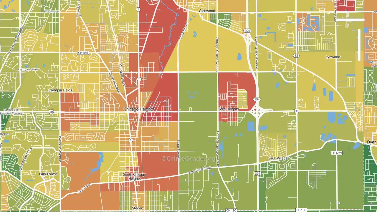 60411, IL Map of Drug-Related Crime Rates