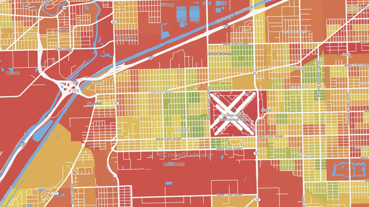 60638, IL Map of Drug-Related Crime Rates