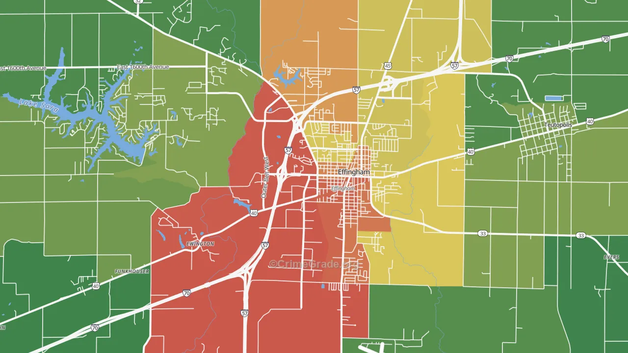 62401, IL Map of Drug-Related Crime Rates