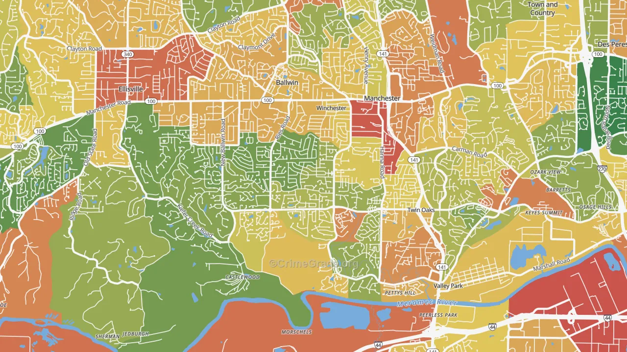 63021, MO Map of Drug-Related Crime Rates