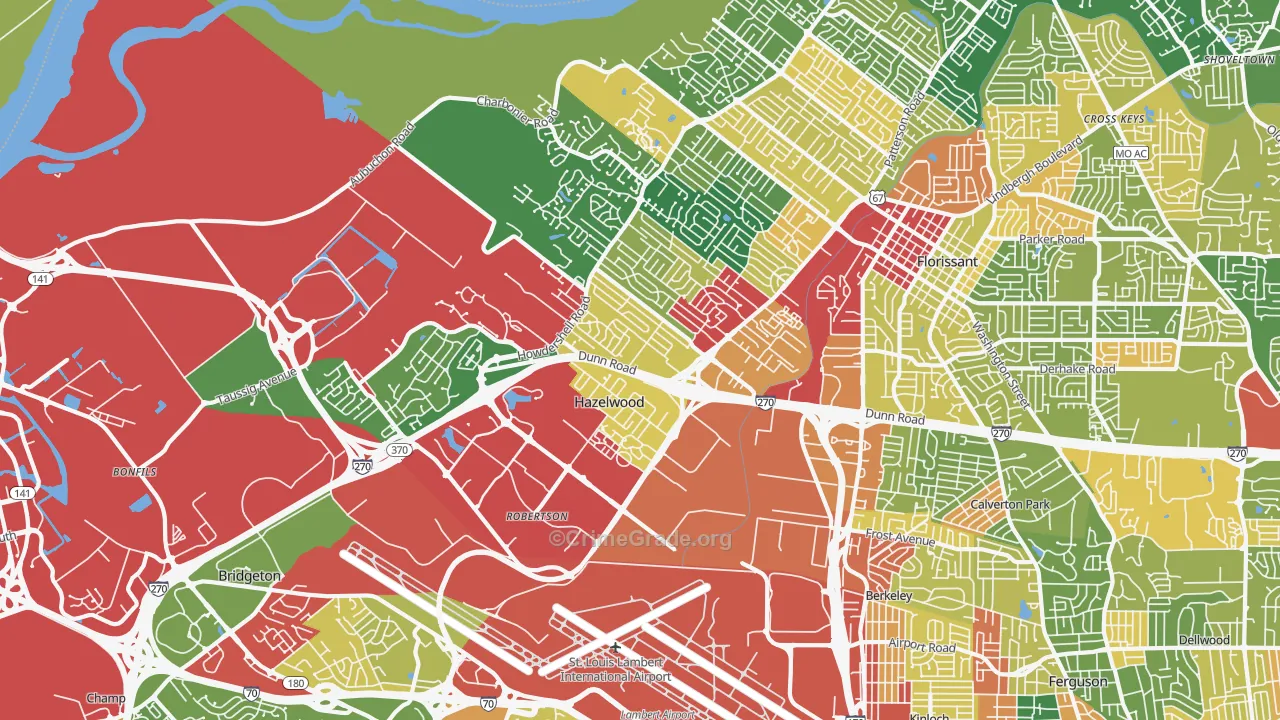 63042, MO Map of Drug-Related Crime Rates