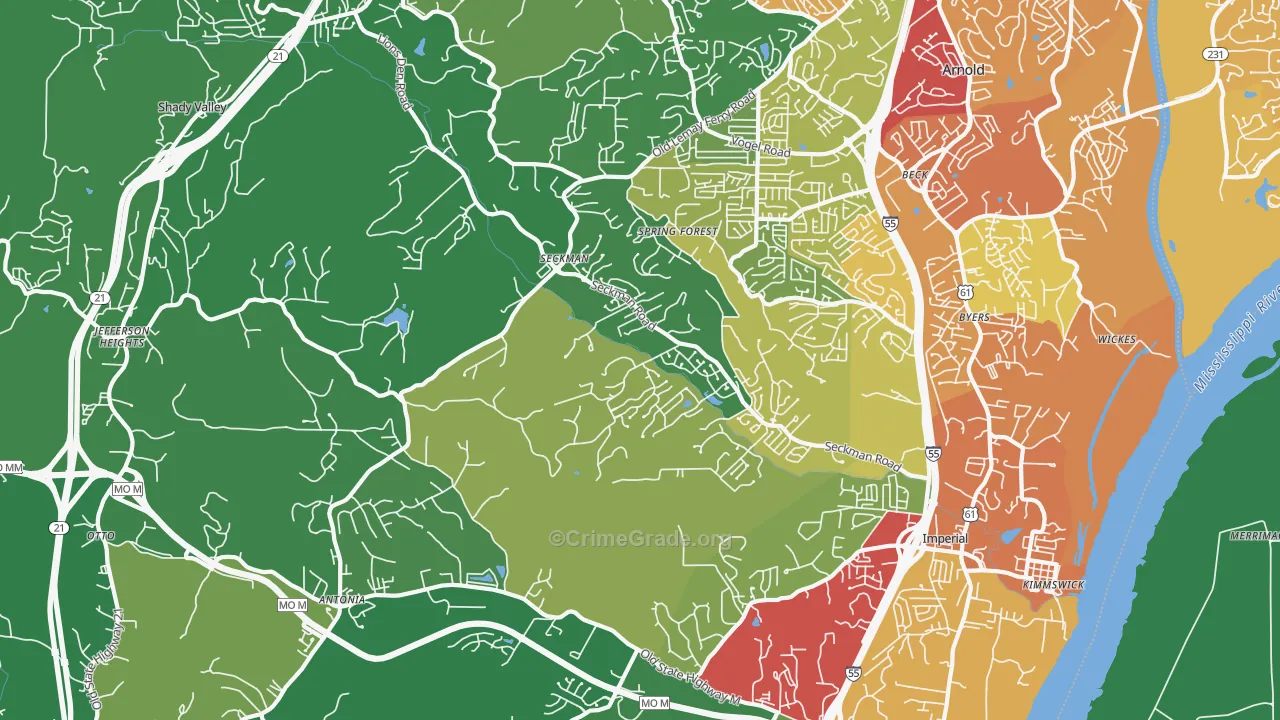 63052, MO Map of Drug-Related Crime Rates