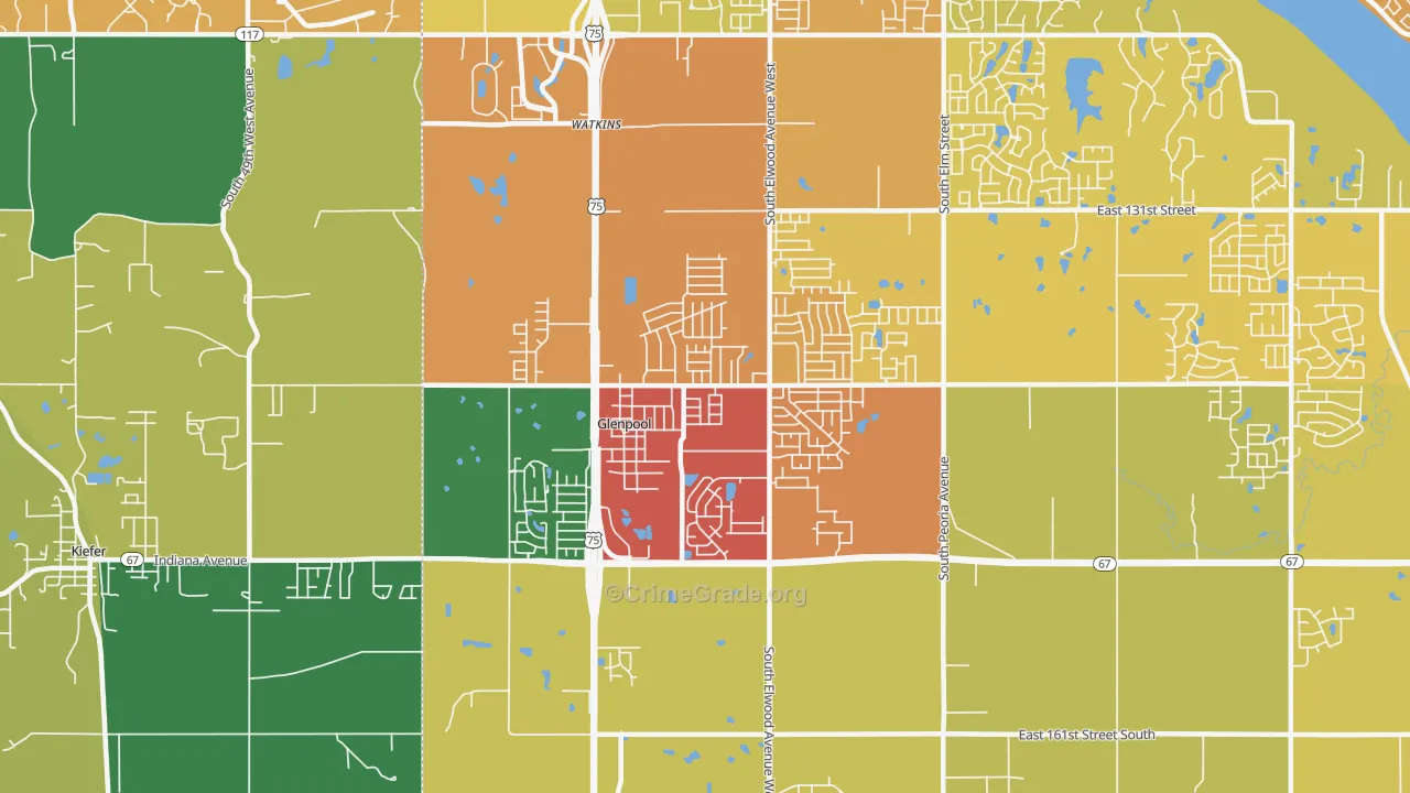74033, OK Map of Drug-Related Crime Rates