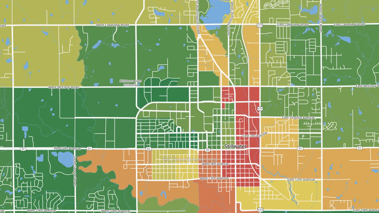 74078, OK Map of Drug-Related Crime Rates
