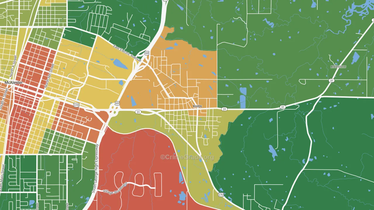 74554, OK Map of Drug-Related Crime Rates