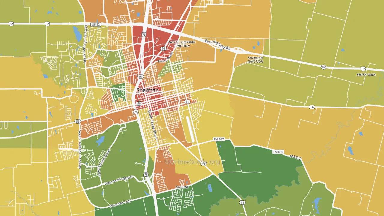 75090, TX Map of Drug-Related Crime Rates