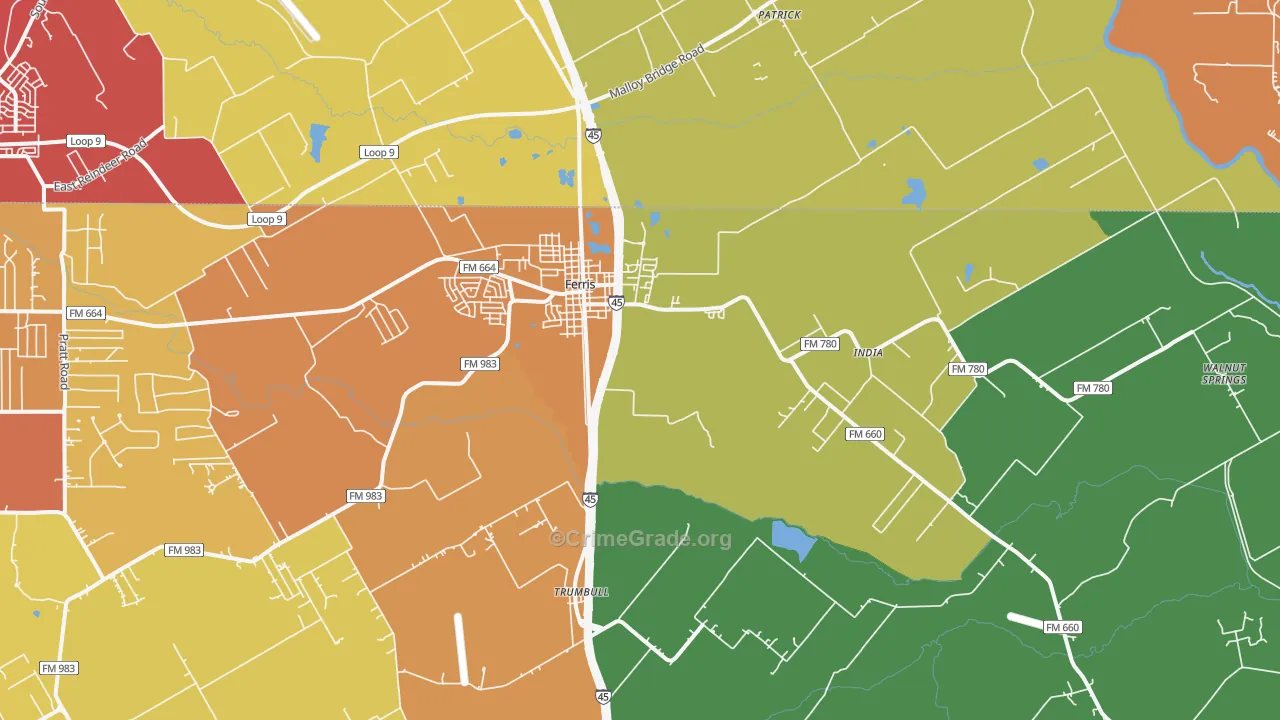75125, TX Map of Drug-Related Crime Rates