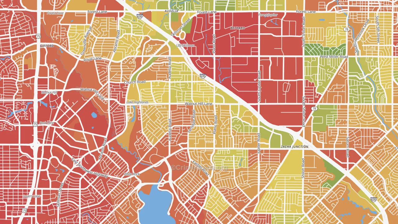 75238, TX Map of Drug-Related Crime Rates
