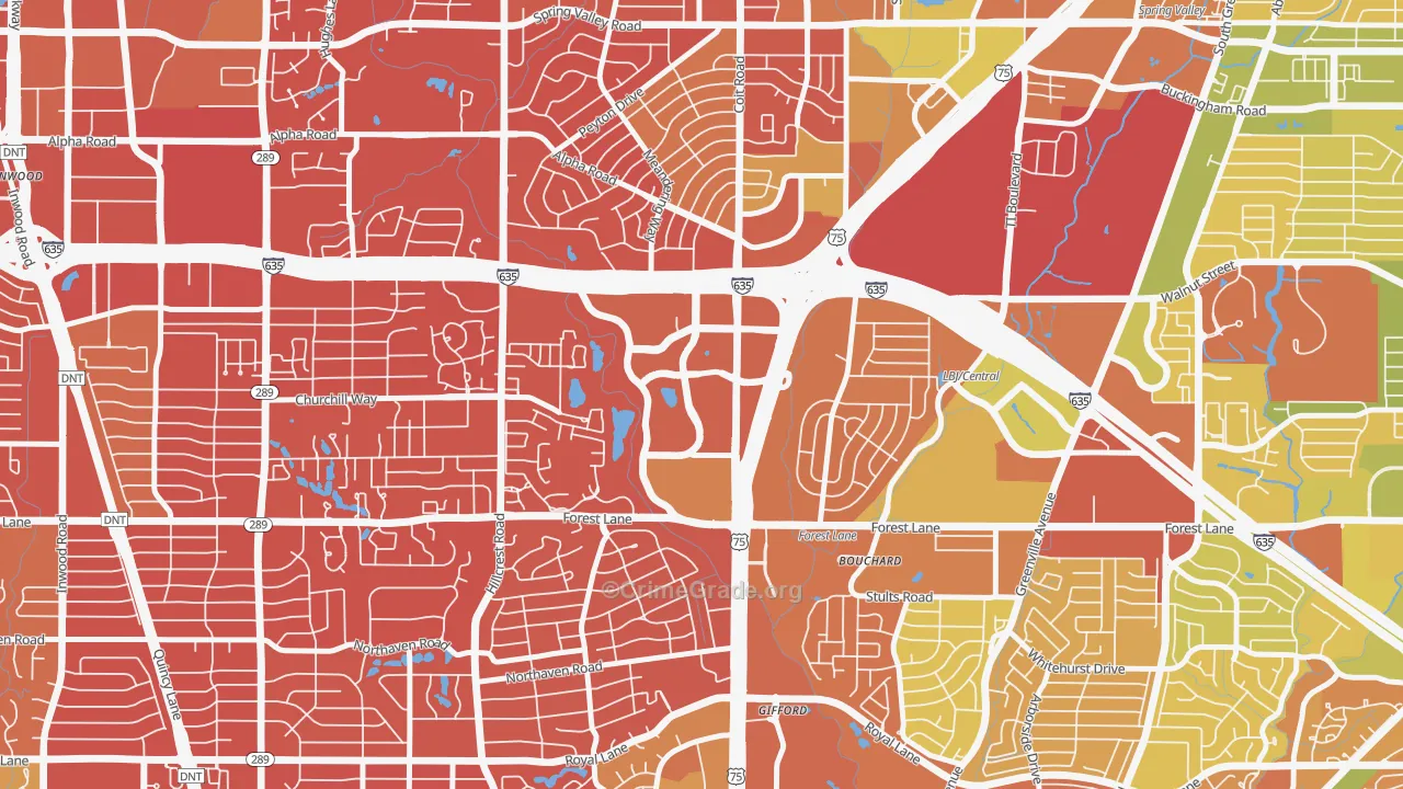 75251, TX Map of Drug-Related Crime Rates