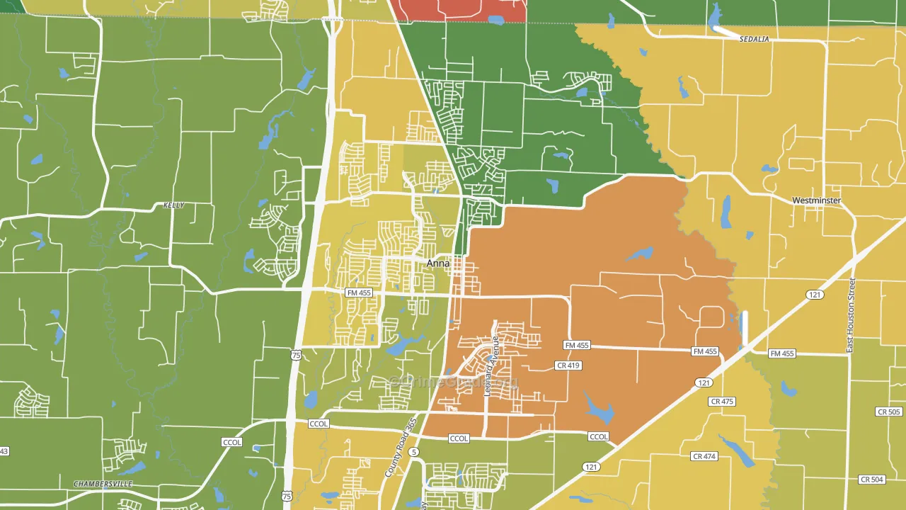 75409, TX Map of Drug-Related Crime Rates