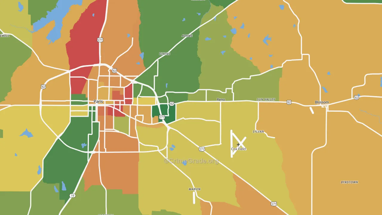 75462, TX Map of Drug-Related Crime Rates