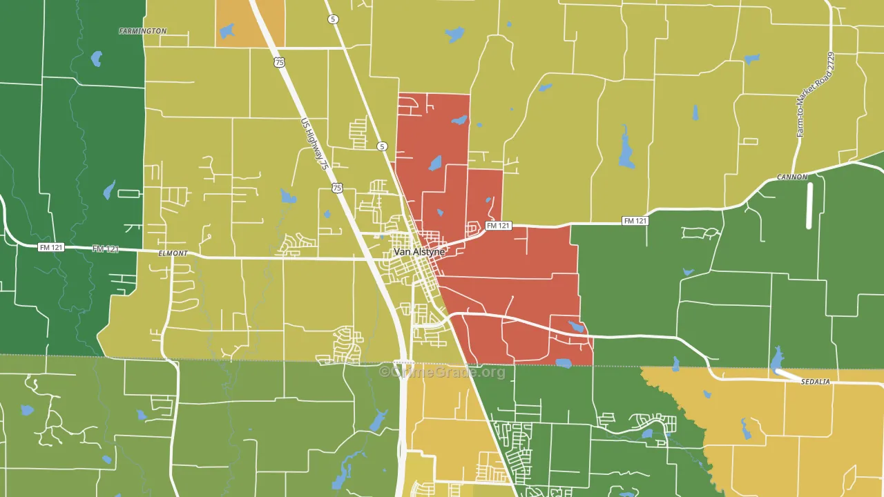 75495, TX Map of Drug-Related Crime Rates