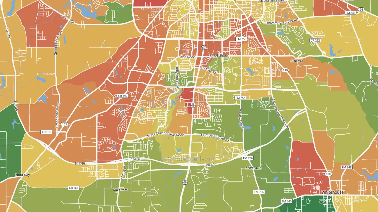 75703, TX Map of Drug-Related Crime Rates