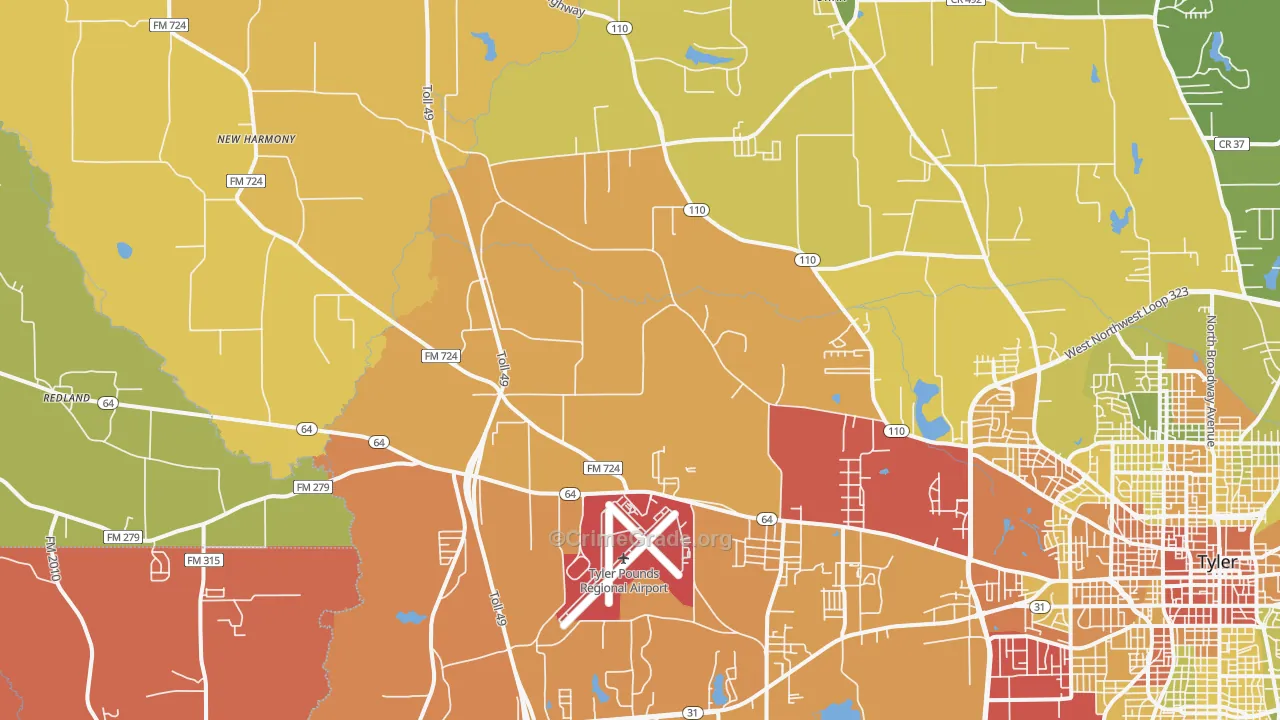 75704, TX Map of Drug-Related Crime Rates