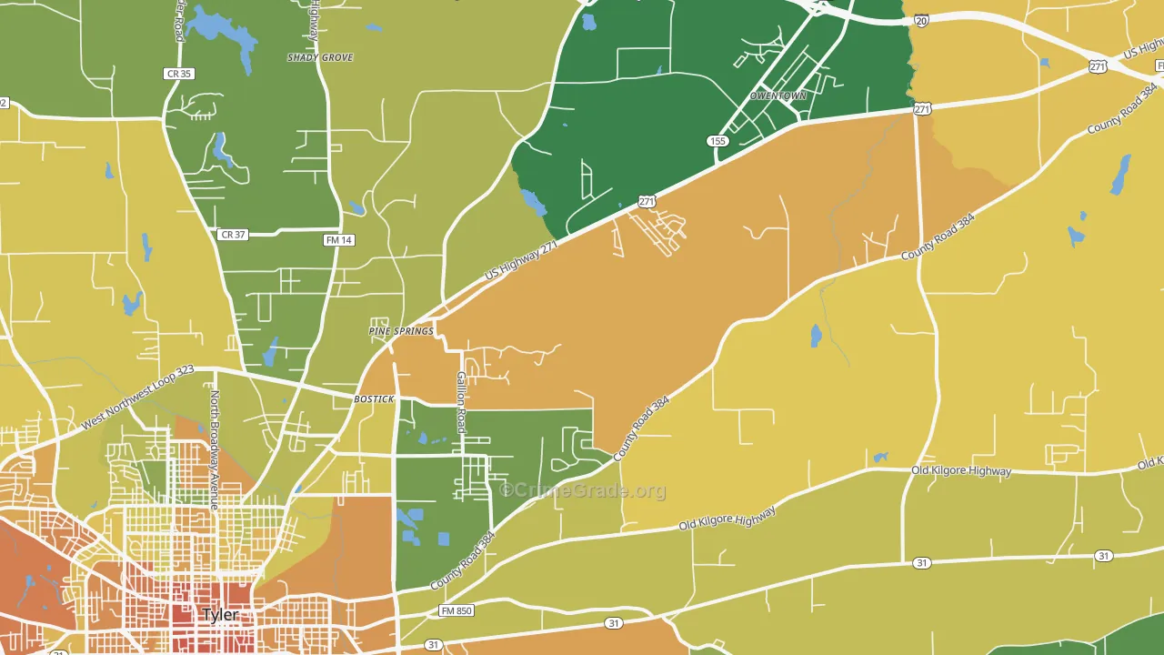 75708, TX Map of Drug-Related Crime Rates