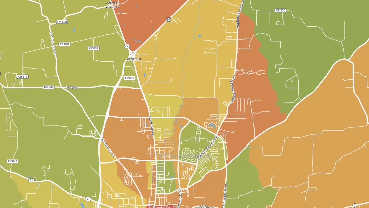 75965, TX Map of Drug-Related Crime Rates