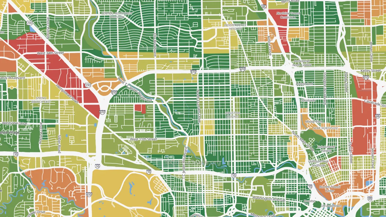77008, TX Map of Drug-Related Crime Rates