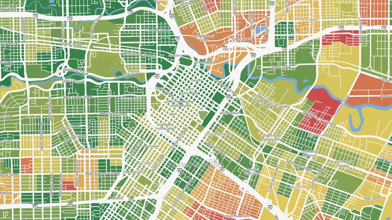 77010, TX Map of Drug-Related Crime Rates