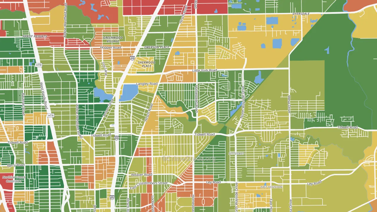 77016, TX Map of Drug-Related Crime Rates